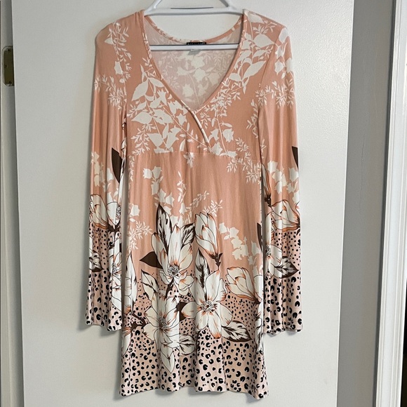 VENUS Coral Floral Long Sleeve Dress - Picture 1 of 7
